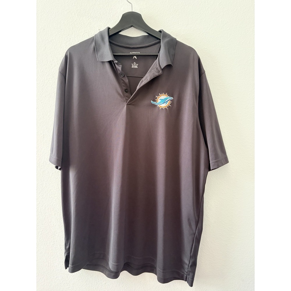 Antigua Miami Dolphins Men Polo Shirt Size XL Black Short Sleeve NFL Football